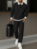 Sporty Contrast Trim Polo Sweatshirt Set