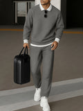 Sporty Contrast Trim Polo Sweatshirt Set