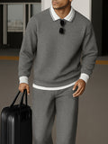 Sporty Contrast Trim Polo Sweatshirt Set