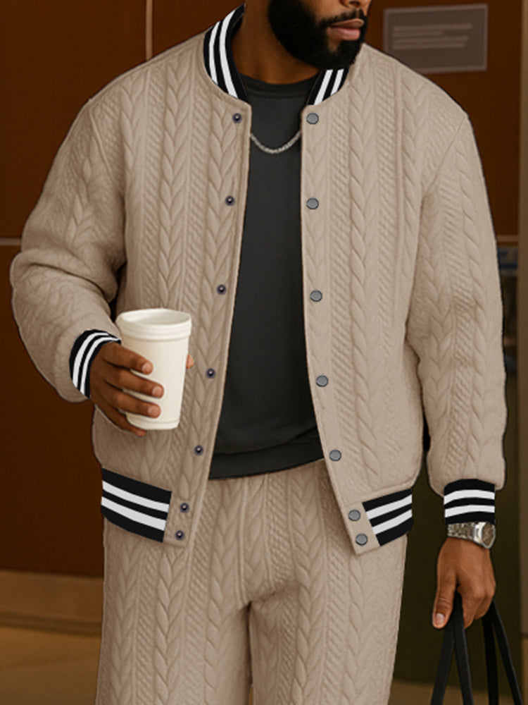 Casual Jacquard Textured Jacket Pants Set