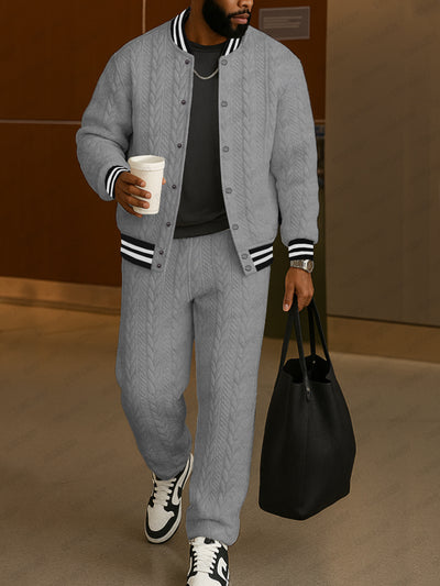 Casual Jacquard Textured Jacket Pants Set