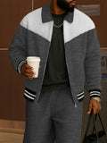 Casual Fleece Patchwork Jacket Pants Set