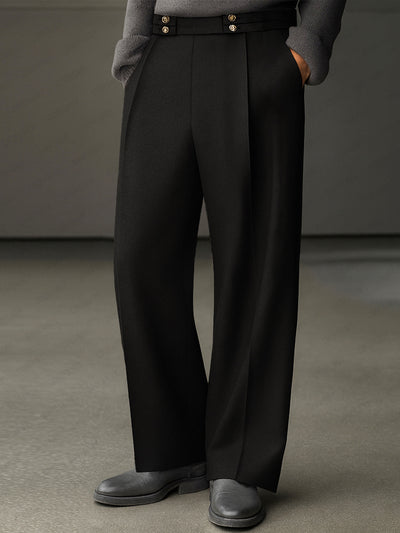 Comfort Fit Button Accent Straight Pants