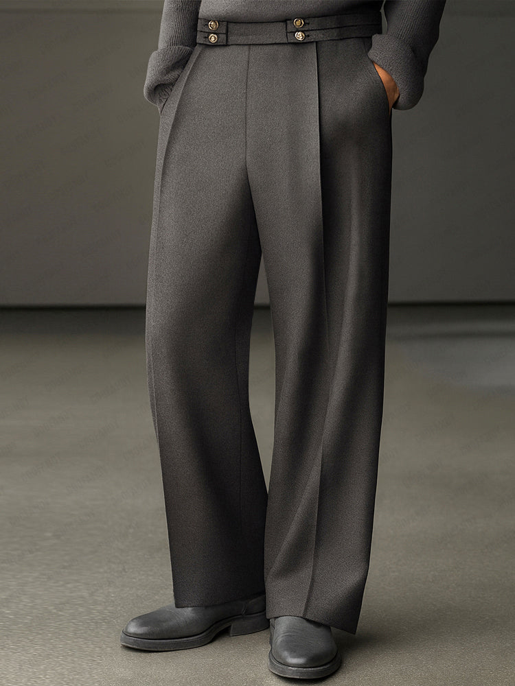 Comfort Fit Button Accent Straight Pants