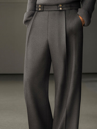 Comfort Fit Button Accent Straight Pants