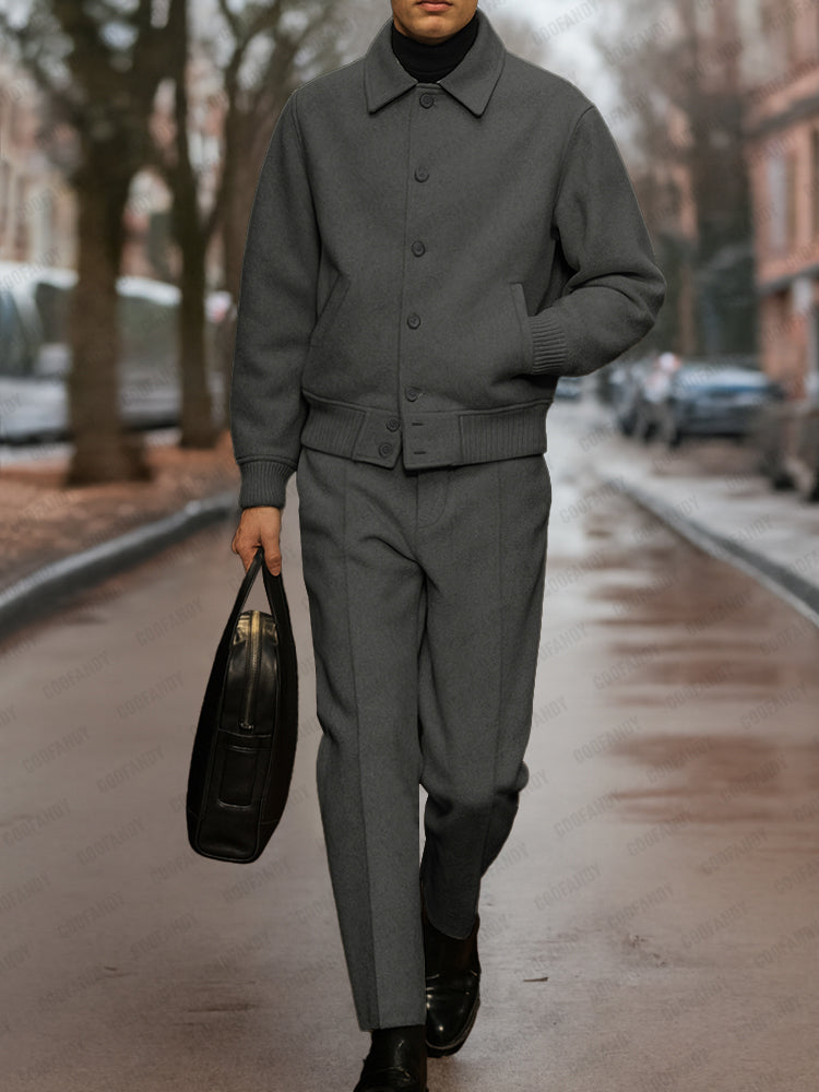 Urban Casual Ribbed Detail Jacket Pants Set