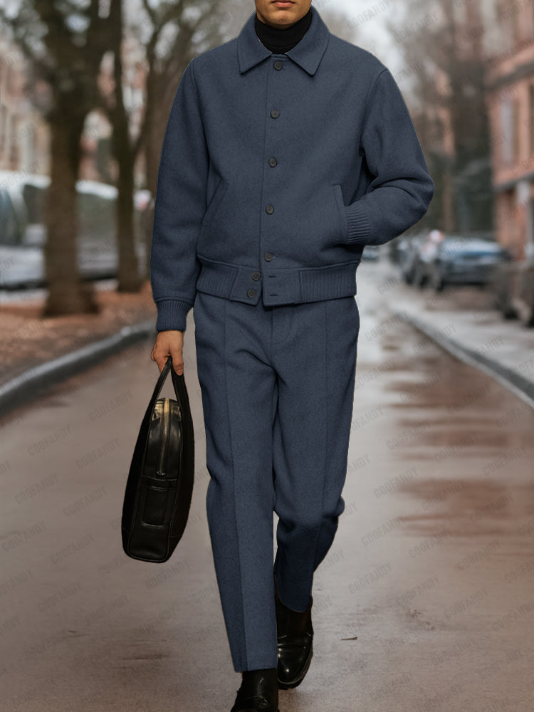 Urban Casual Ribbed Detail Jacket Pants Set