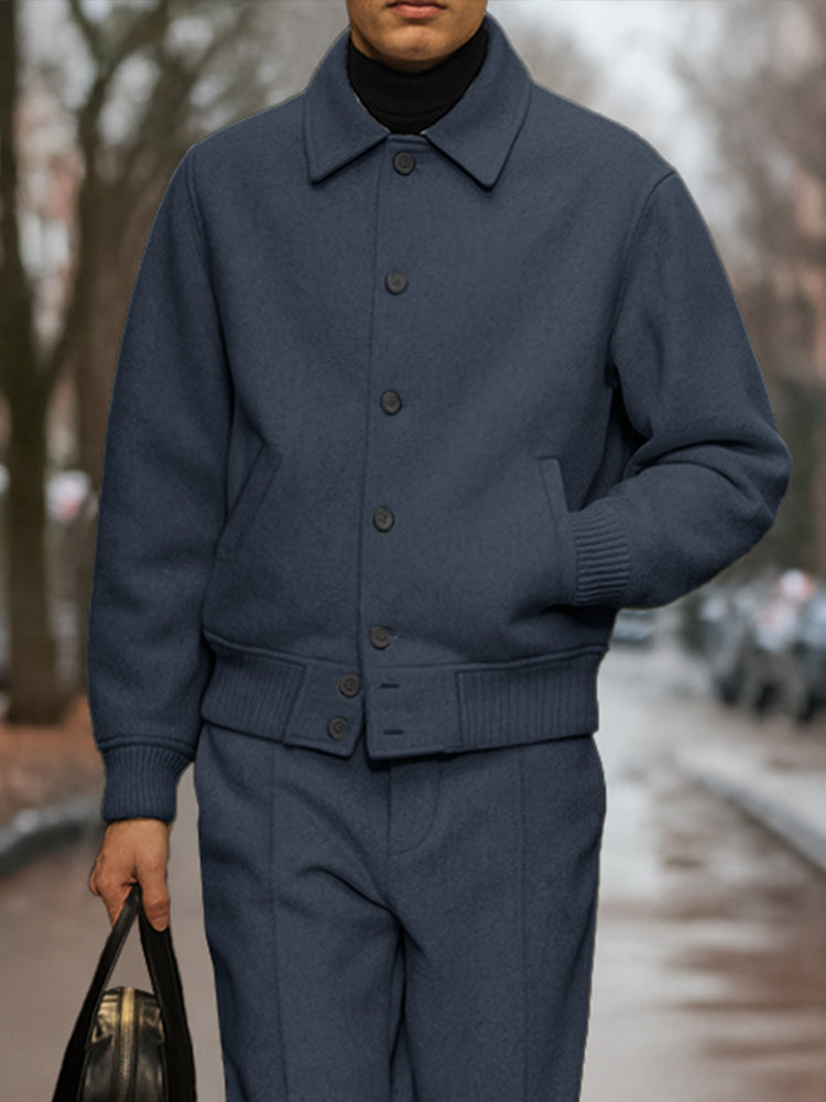 Urban Casual Ribbed Detail Jacket Pants Set