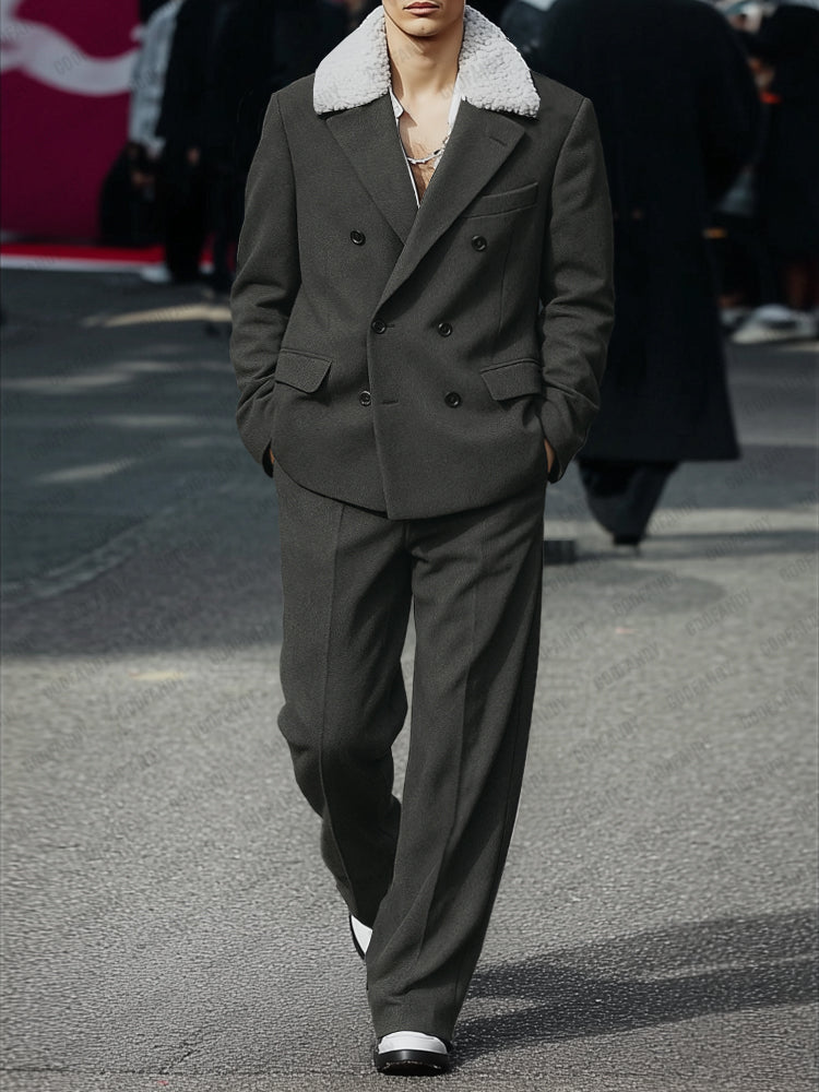 Comfort Luxury Plush Collar Blazer Pants Set