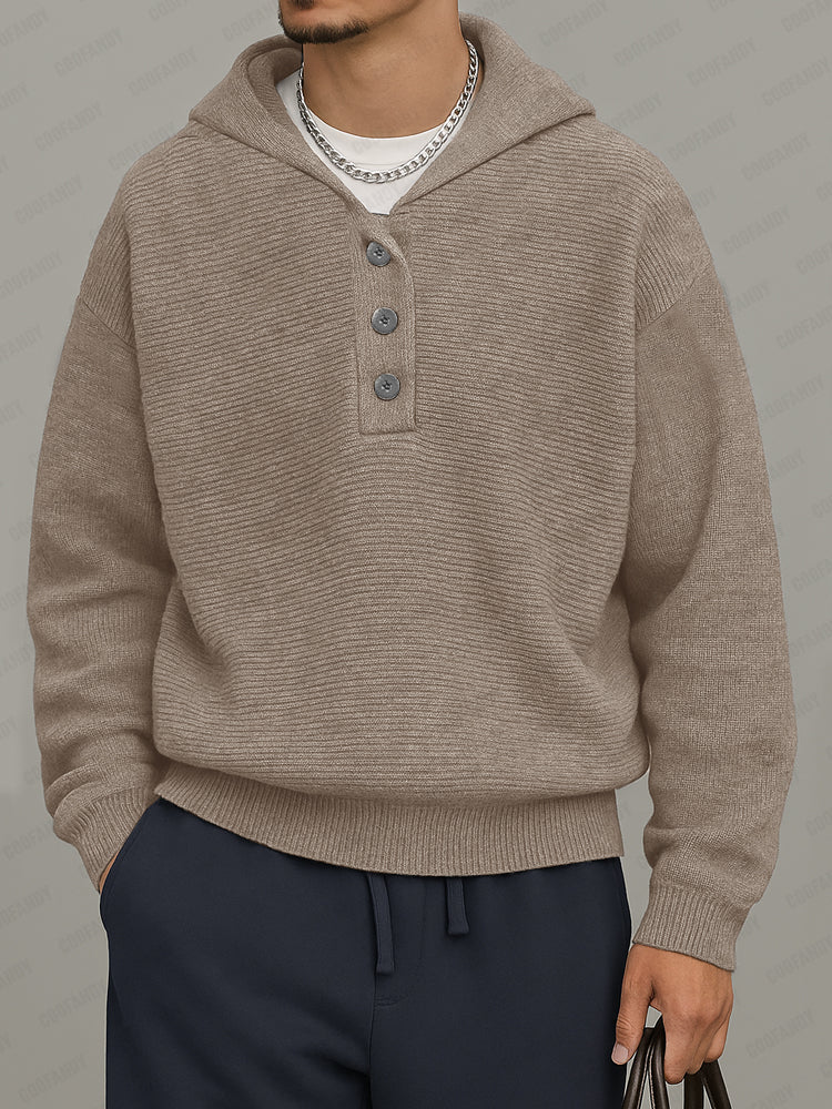 Casual Relaxed Rib-Knit Sweater Hoodie