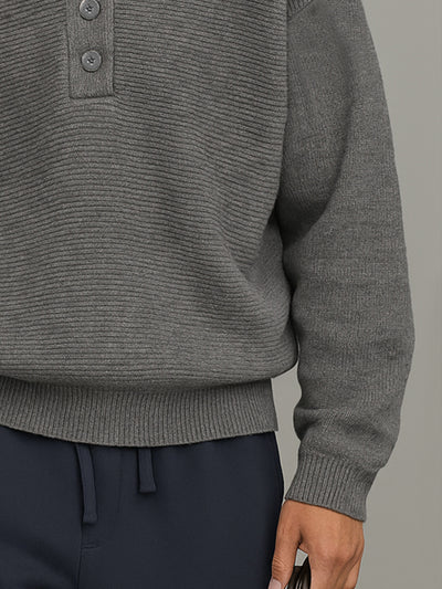 Casual Relaxed Rib-Knit Sweater Hoodie