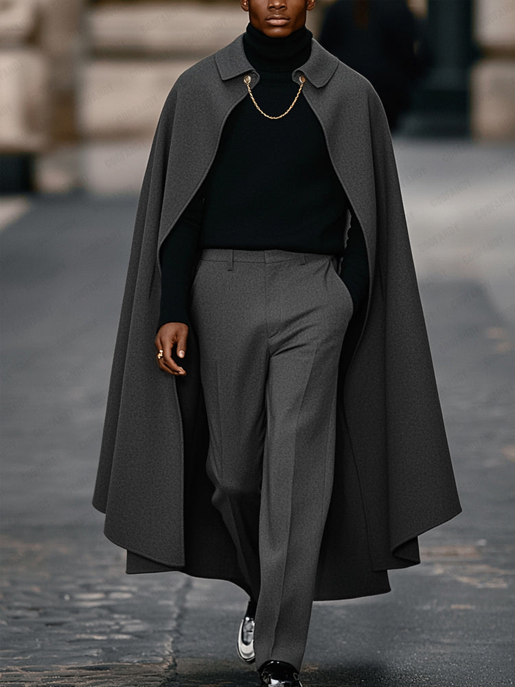 Elegant Casual Long Cape and Pants Set