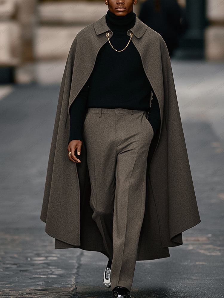 Elegant Casual Long Cape and Pants Set