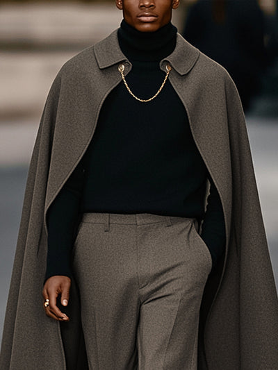 Elegant Casual Long Cape and Pants Set