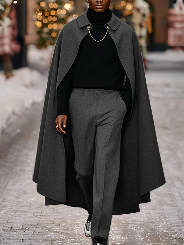 Elegant Casual Long Cape and Pants Set