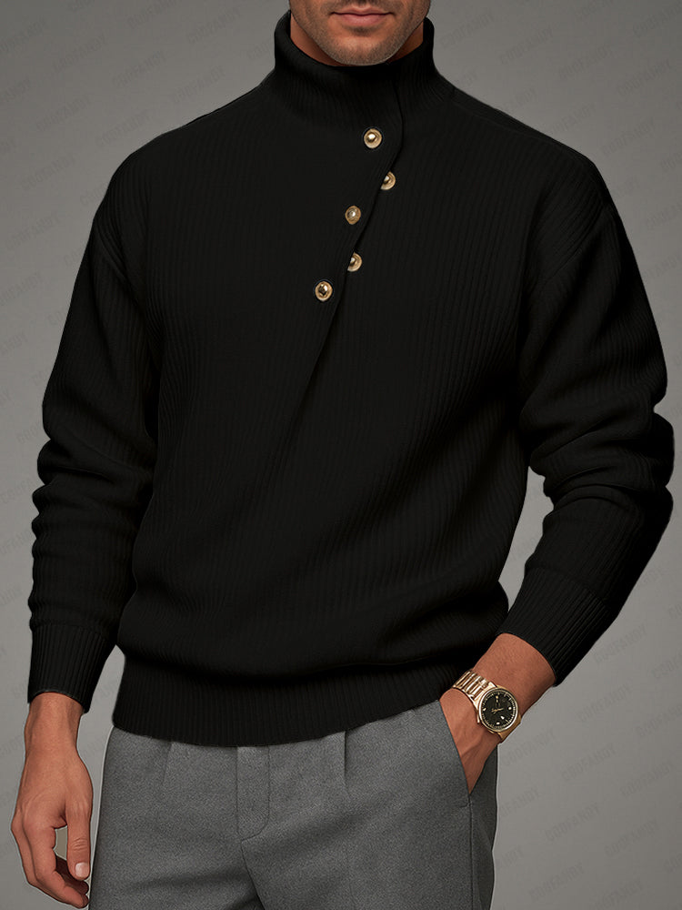Stylish Button Accent High Neck Sweater