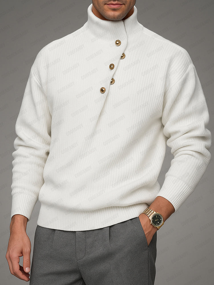 Stylish Button Accent High Neck Sweater
