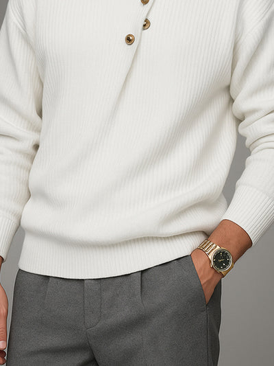 Stylish Button Accent High Neck Sweater