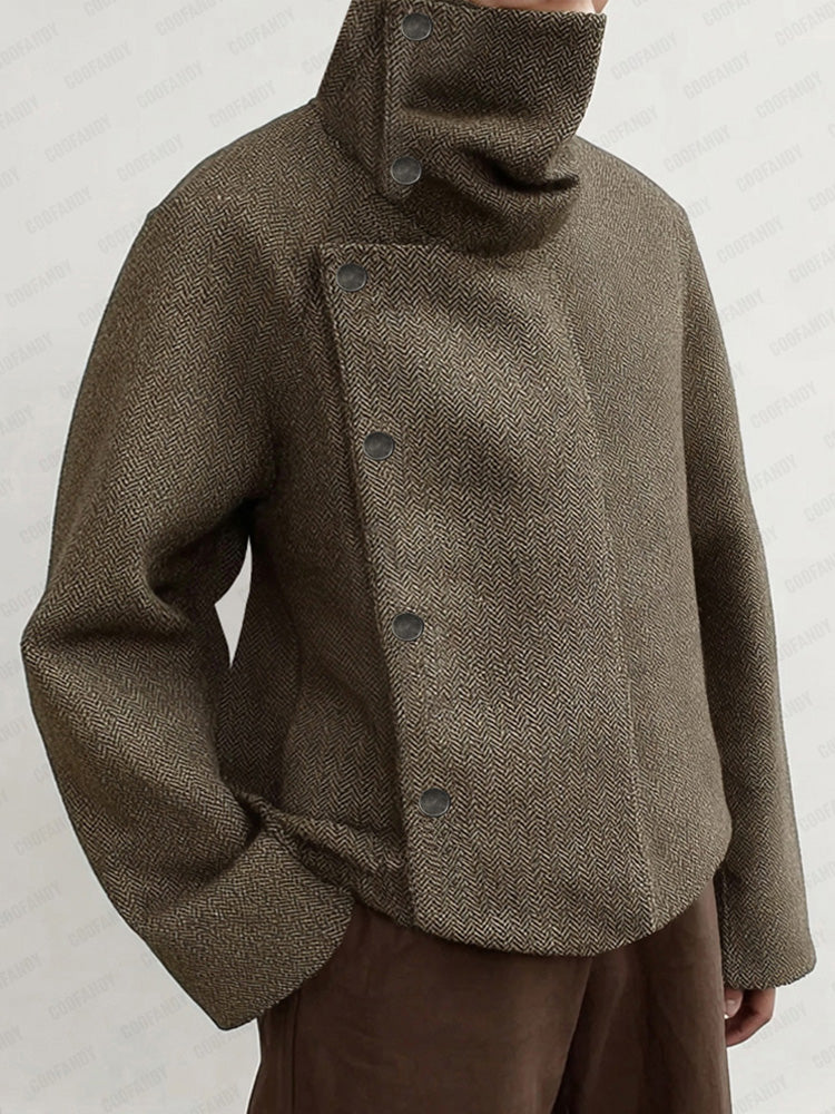 Retro Style Turtleneck Herringbone Jacket