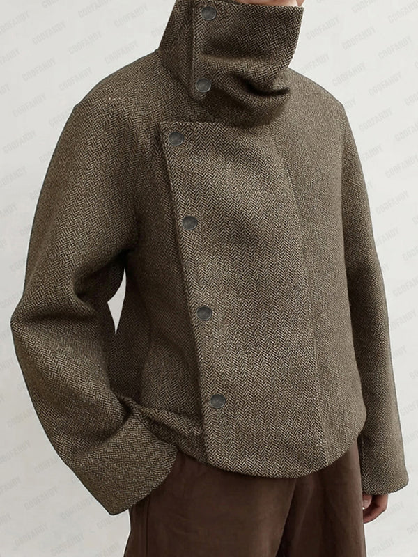 Retro Style Turtleneck Herringbone Jacket
