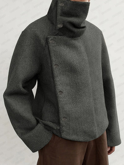 Retro Style Turtleneck Herringbone Jacket