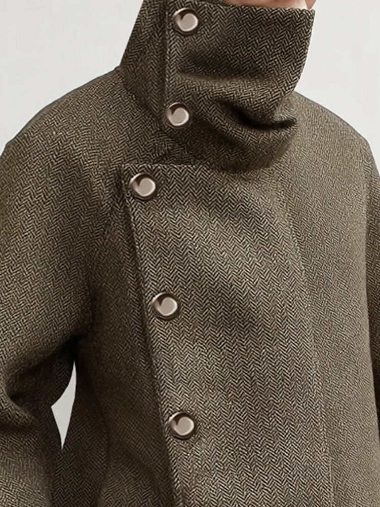 Retro Style Turtleneck Herringbone Jacket