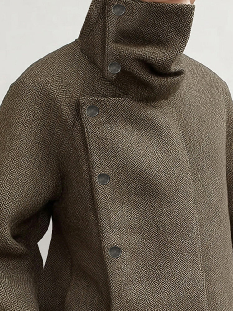 Retro Style Turtleneck Herringbone Jacket