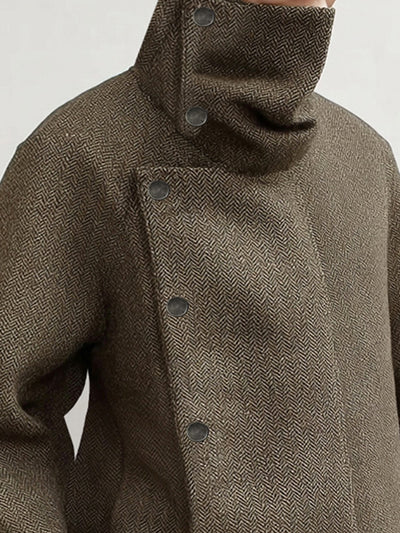 Retro Style Turtleneck Herringbone Jacket