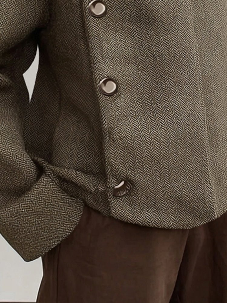 Retro Style Turtleneck Herringbone Jacket