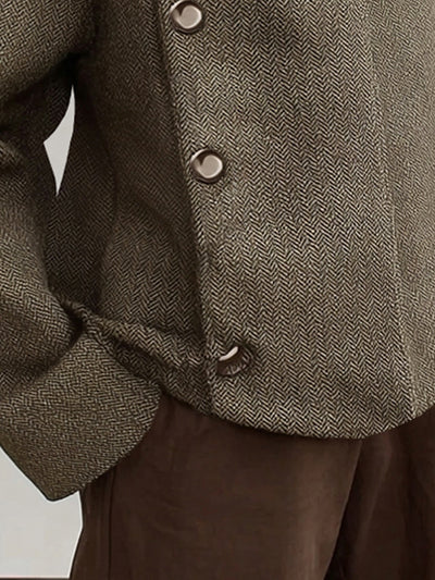 Retro Style Turtleneck Herringbone Jacket