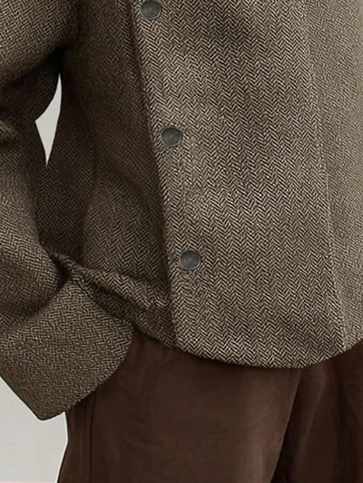 Retro Style Turtleneck Herringbone Jacket