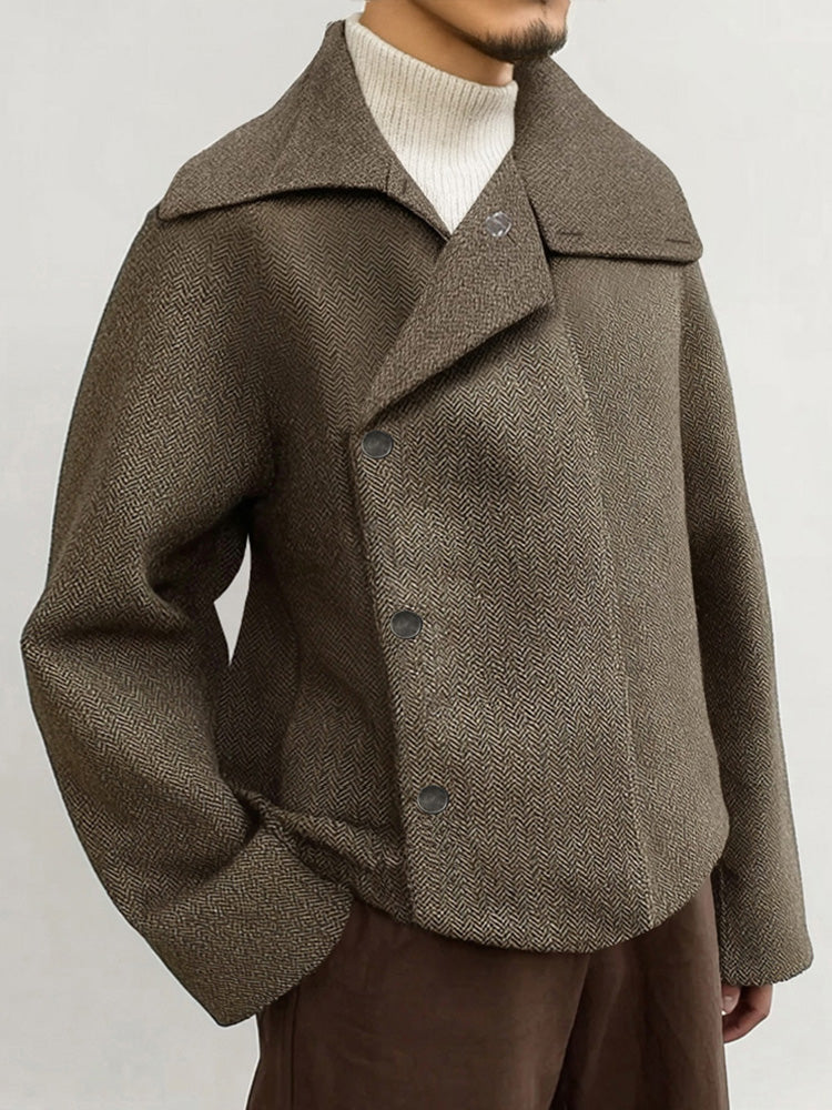 Retro Style Turtleneck Herringbone Jacket