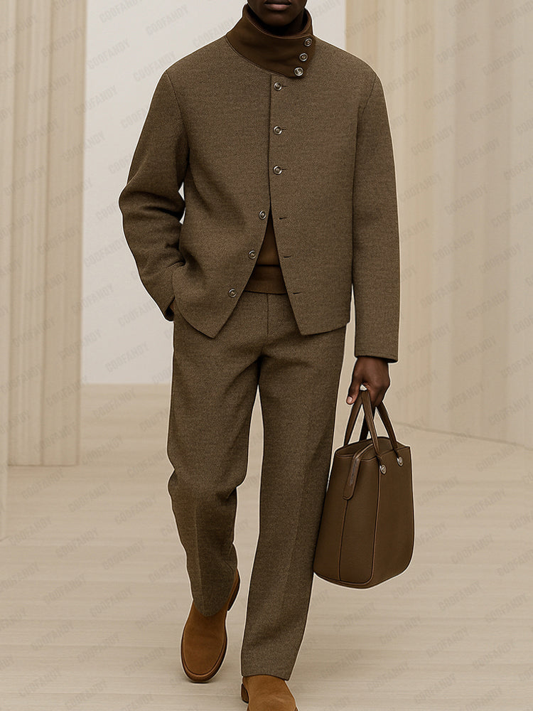 Elegant Designer Stand Collar Suit Set