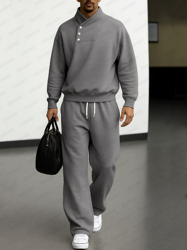 Casual Asymmetric Collar Sweatshirt Pants Set