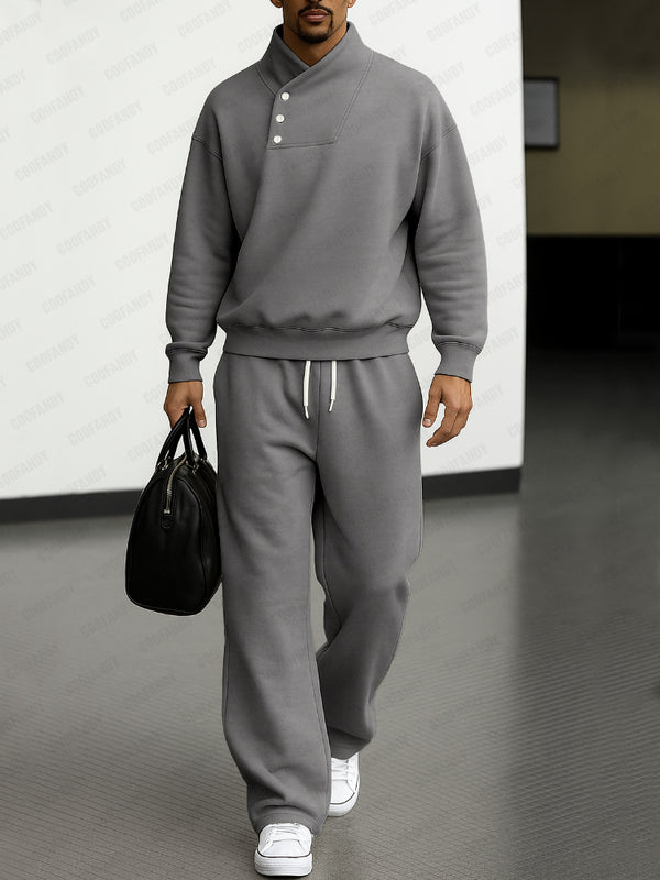 Casual Asymmetric Collar Sweatshirt Pants Set
