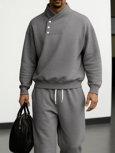 Casual Asymmetric Collar Sweatshirt Pants Set