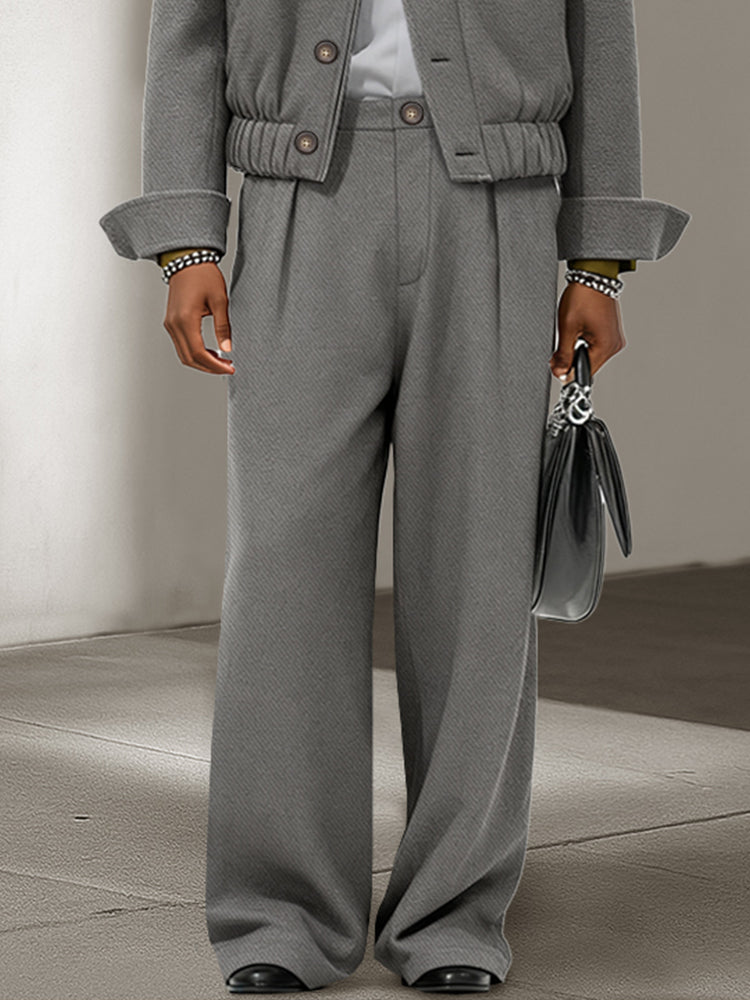 Urban Casual Tweed Jacket Pants Set