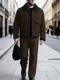 Urban Casual Fleece Collar Jacket Pants Set