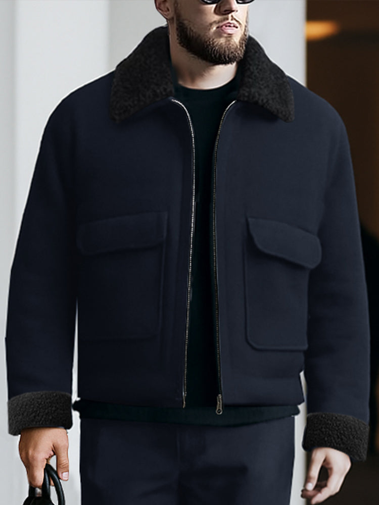 Urban Casual Fleece Collar Jacket Pants Set