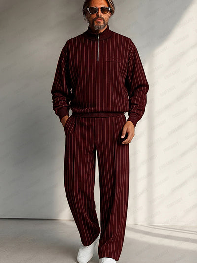 Casual Vertical Stripe Matching Set