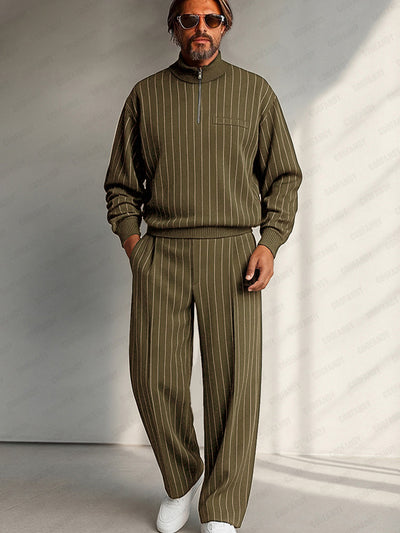 Casual Vertical Stripe Matching Set