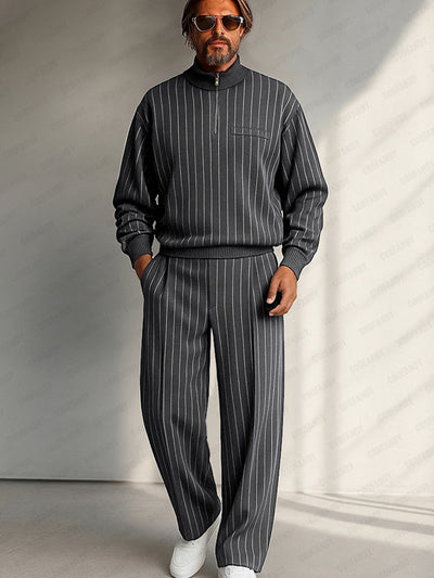 Casual Vertical Stripe Matching Set