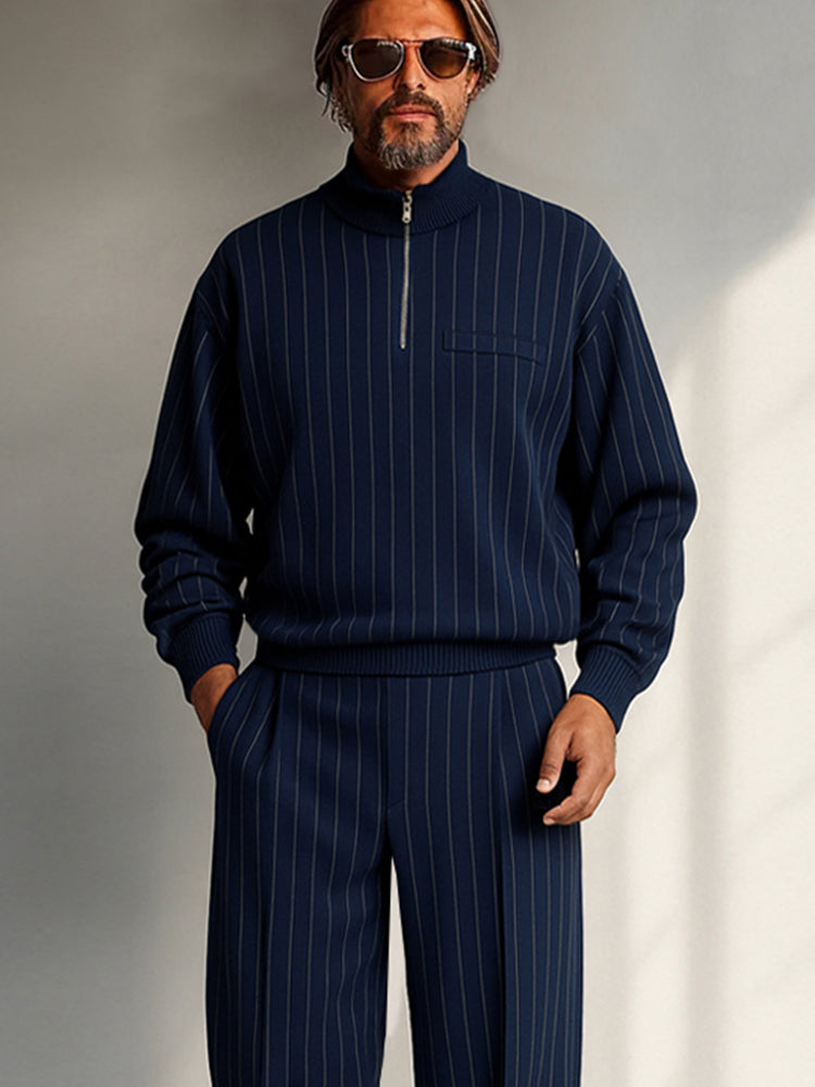 Casual Vertical Stripe Matching Set