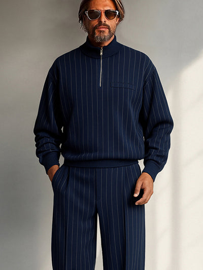 Casual Vertical Stripe Matching Set