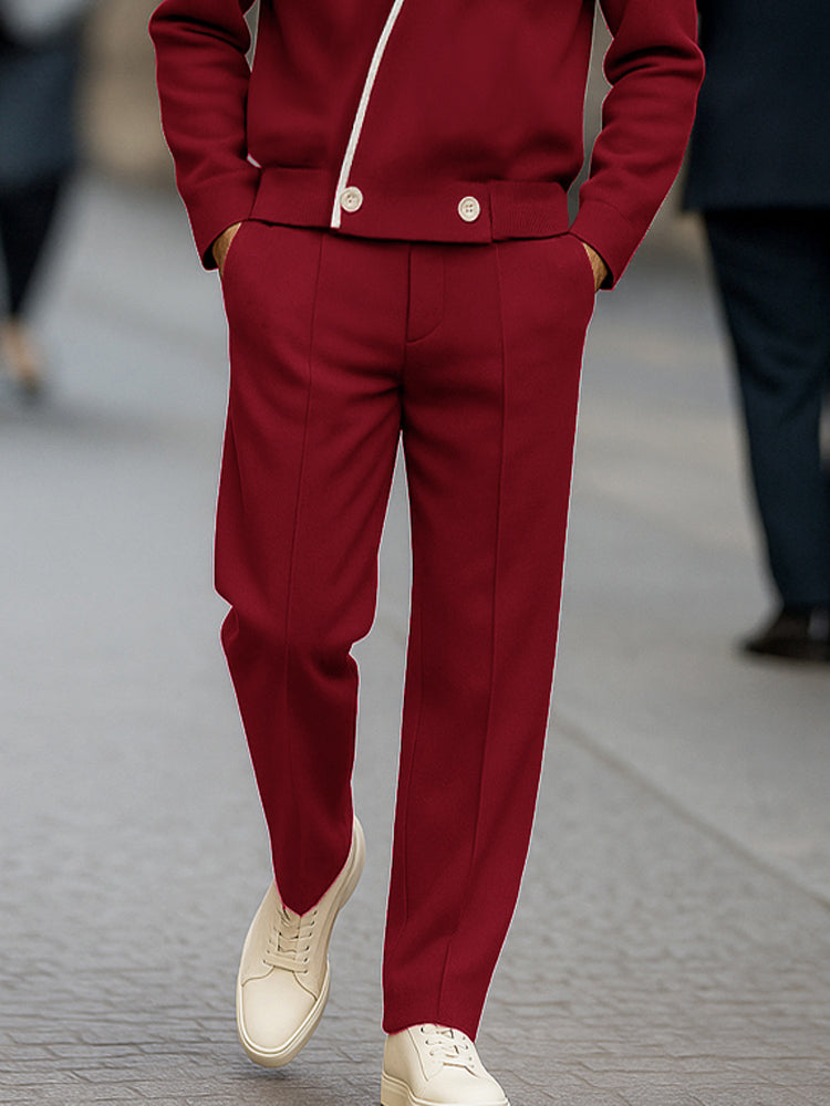 Modern Contrast Asymmetric Placket Jacket Set