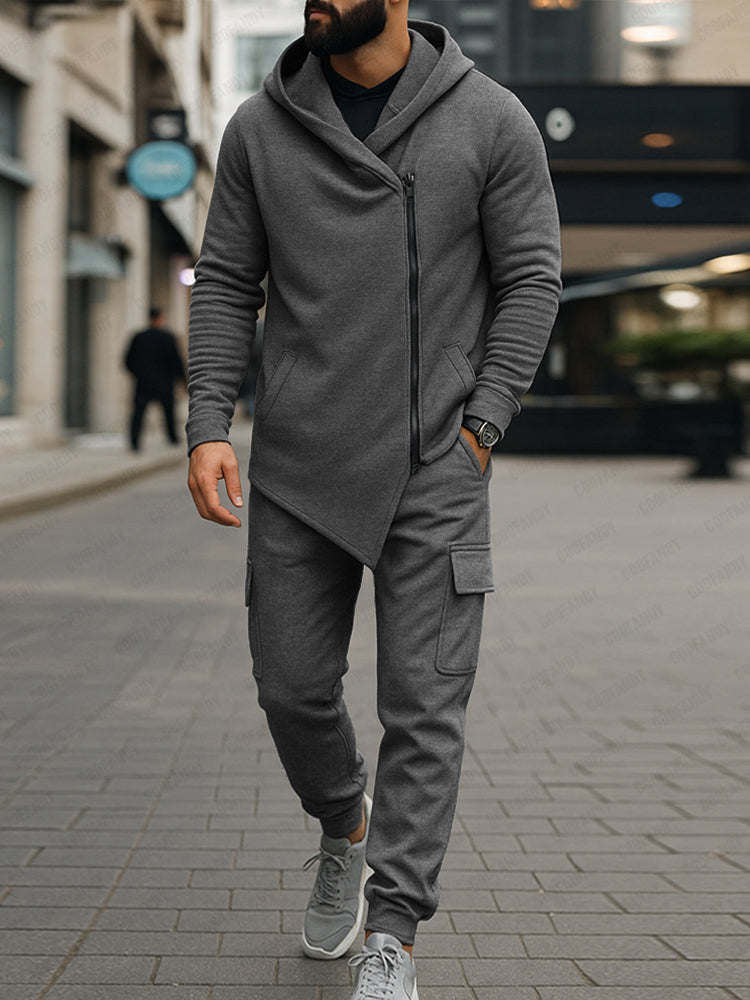 Trendy Asymmetric Design Jacket Pants Set