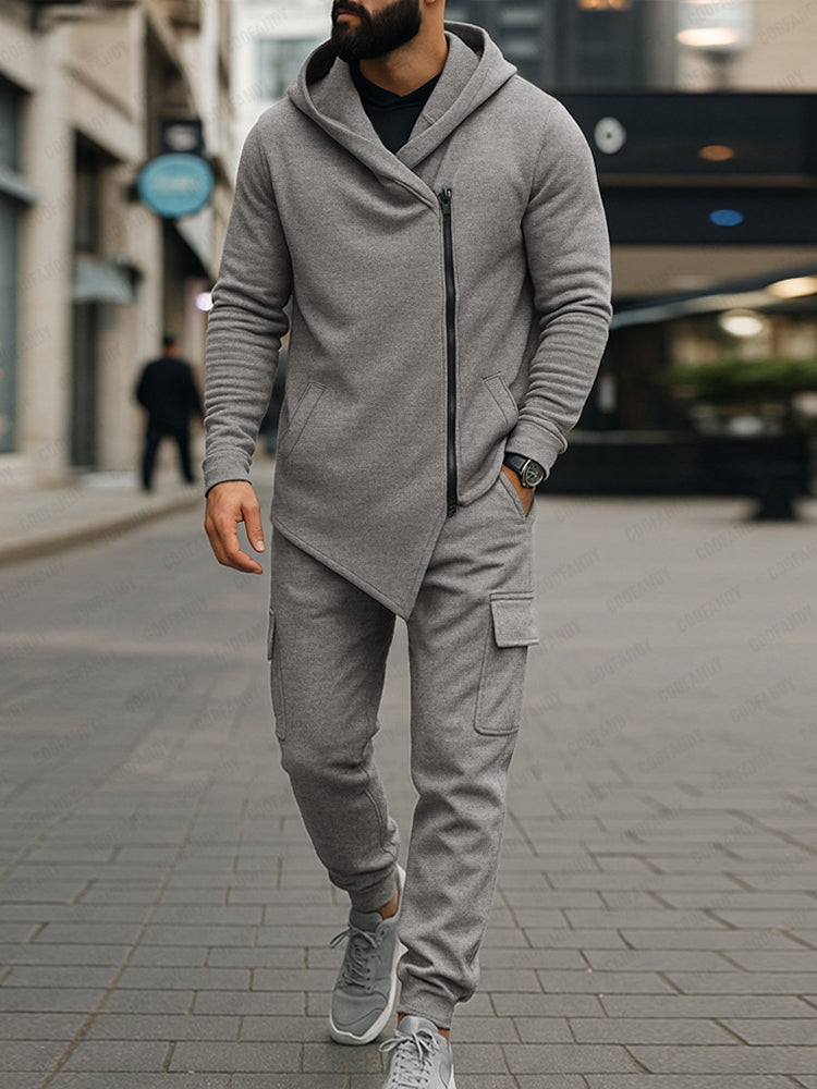 Trendy Asymmetric Design Jacket Pants Set