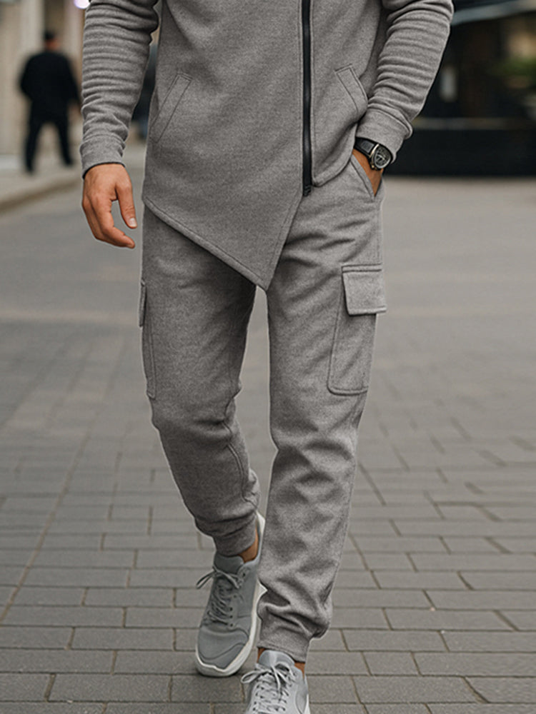 Trendy Asymmetric Design Jacket Pants Set