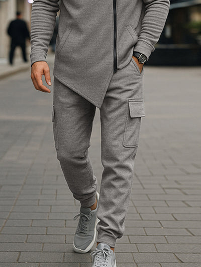 Trendy Asymmetric Design Jacket Pants Set