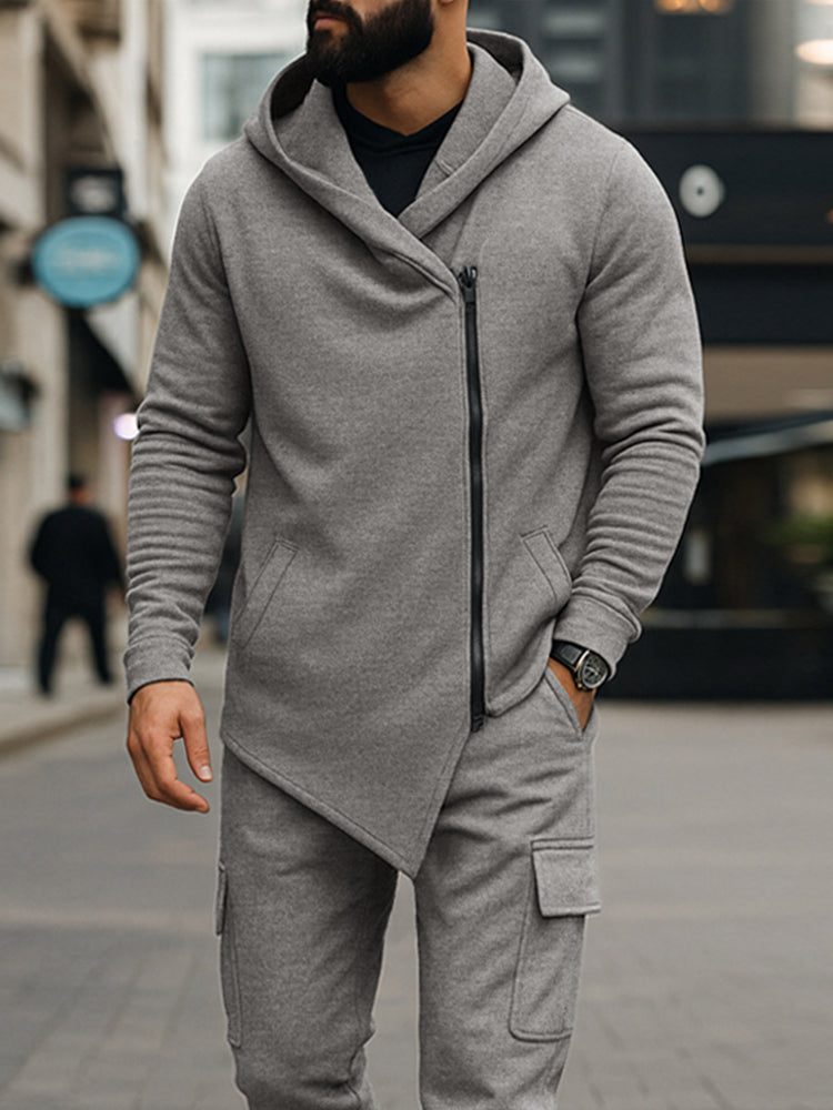 Trendy Asymmetric Design Jacket Pants Set